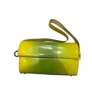 Salvatore Ferragamo Shoulder Yellow Green Ombre Patent Leather Gancini Accent